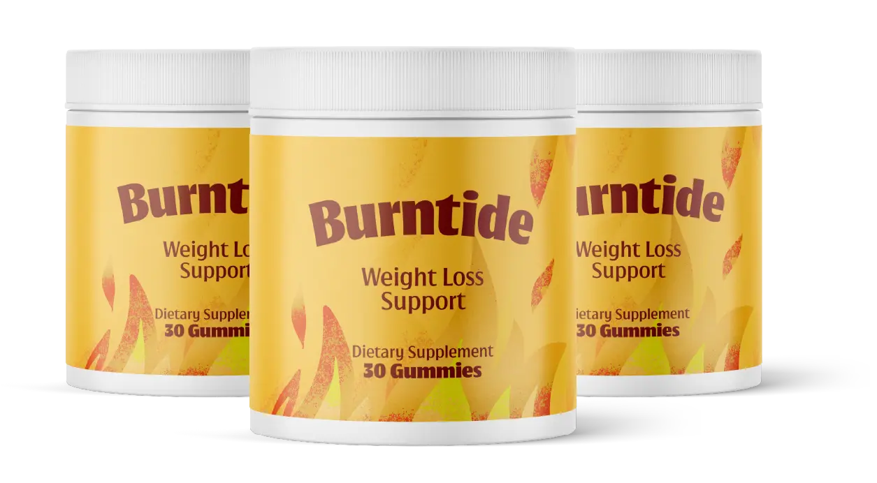 Burntide bottle tilted — 30 daily metabolism gummies with 525mg Apple Cider Vinegar and BHB Salts blend